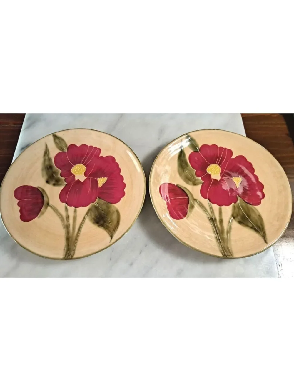 Vintage Set of 2 Hand-Painted Fleur Rustique Salad Plates by Ambiance 8